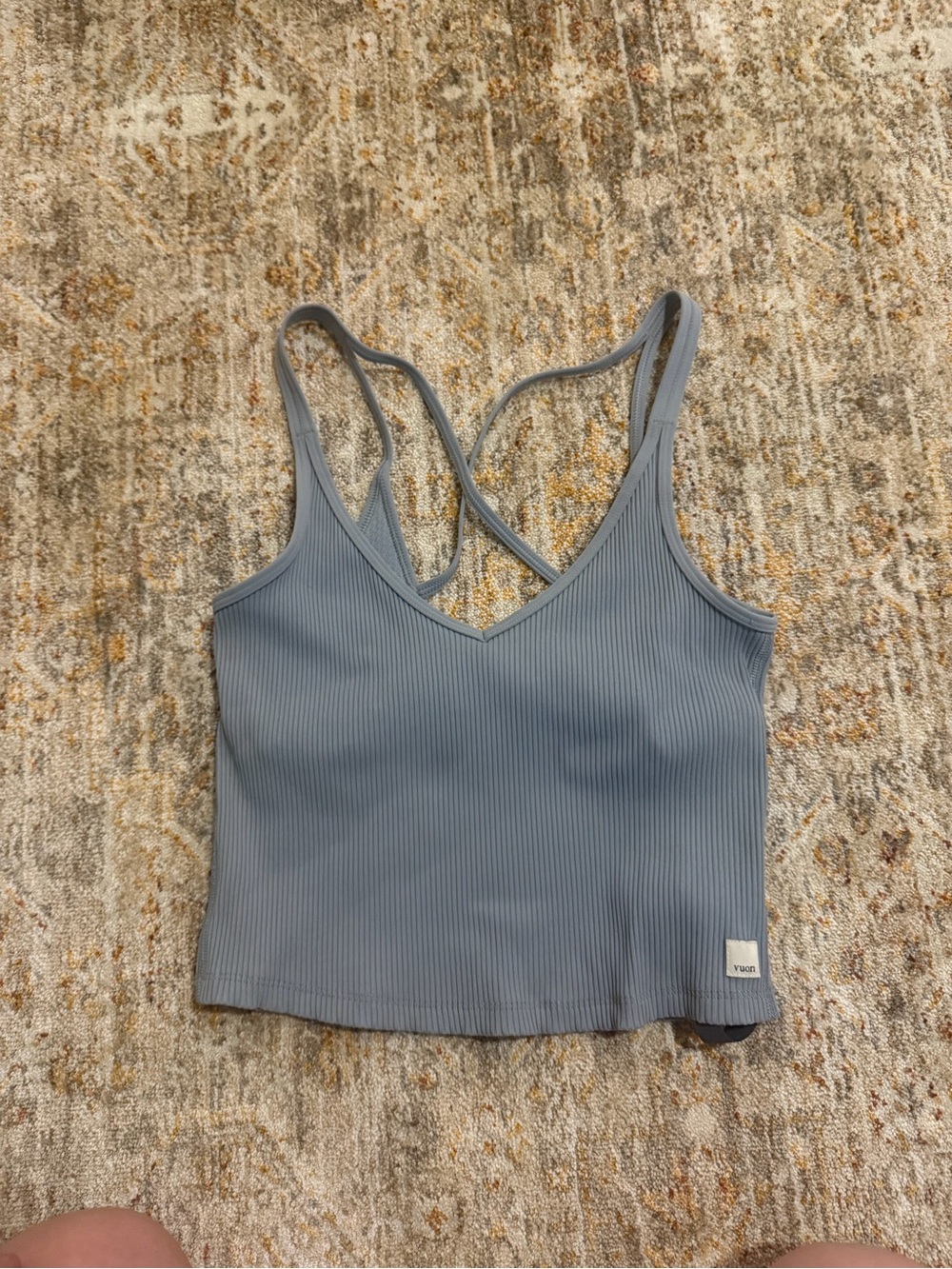Vuori Ribbed V-Neck Tank Top in Dusty Blue